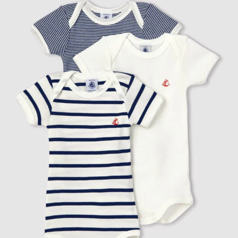 Petit Bateau - Set van 3 body's met hartjes - korte mouw