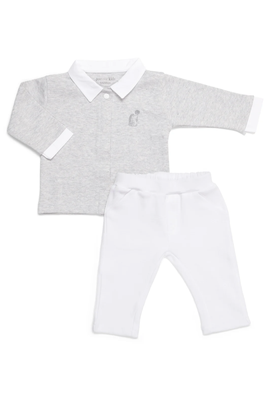 baby set 2 delig - grijs shirt met wit broekje - 3 maand - Poetree Kids